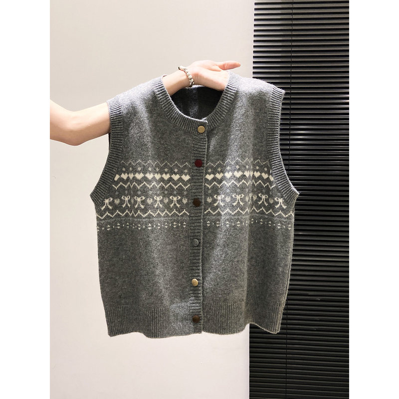 Fair Isle Jacquard Knitted Vest for Women, Retro Layered Single-Breasted Cardigan Vest, Autumn Sweater