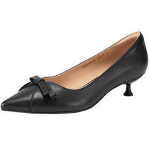 (Silent Series) Qianbaidu Stiletto Shoes Womens 2024 Spring New Kitten Heel High Heels Commuting Sheepskin