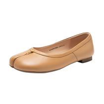 Qianbaidu genuine leather flat-soled split-toed pigs trotters single shoes womens new autumn shallow mouth flat heel slip-on silver evening shoes