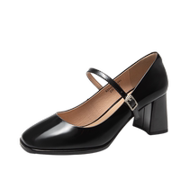 Qianbaidu Womens Shoes Autumn New Fashion Shoes Gentle Style Shoes Thick Heels Genuine Leather Medium Heels French Commuting Shoes