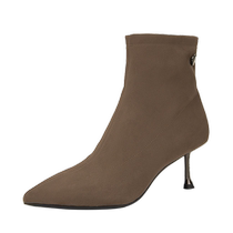 thousands of degrees High heel fashion boots Inn wind fine heel Temperament Slim pointed Maillard Short boots Slim Skinny Boots commute