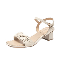 Qianbaidu Womens Shoes Summer New Fashion Sandals Thick Heel Strap Sandals Sheepskin Beautiful Fairy High Heels