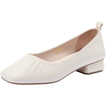 Qianbaidu Womens Shoes Autumn Ballet Shoes Comfortable Gentle Style Square Toe Shoes Feminine Temperament Simple Granny Shoes