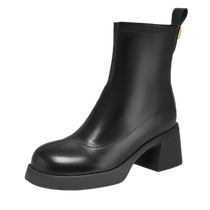 Qianbaidu womens shoes autumn and winter new fashion boots trendy wood grain thick sole slim boots genuine leather thick heel short boots British style