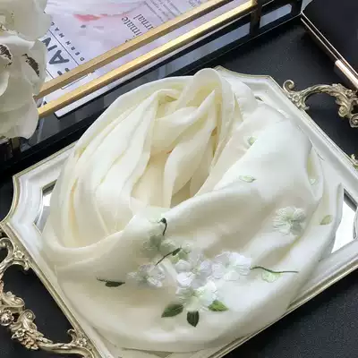 Spring peach blossom embroidery silk scarf women's double-sided embroidery wild mulberry silk long scarf summer shawl autumn
