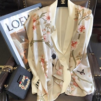 Ruyi flowers open with soft and beautiful mulberry silk pearly satin double disc buckle Mom scarf long style shawl true silk scarlet woman