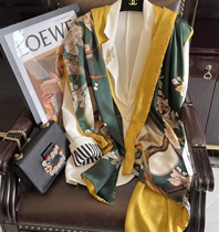Give back to the floral bird printed bifacial double layer of mulberry silk satin long style 100 lap shawl true silk scarves woman scarf