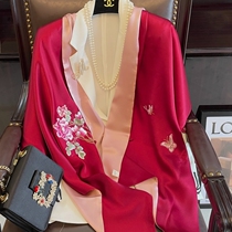 Jewel red flag robe disc buckle shawl female real silk scarf Su embroidered hand-embroidered holiday gift mulberry silk long scarves
