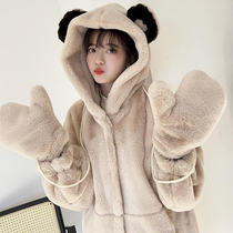 Creamy fur coat female winter 2021 new otter rabbit hair Korean class student cute bear ear thickened coat