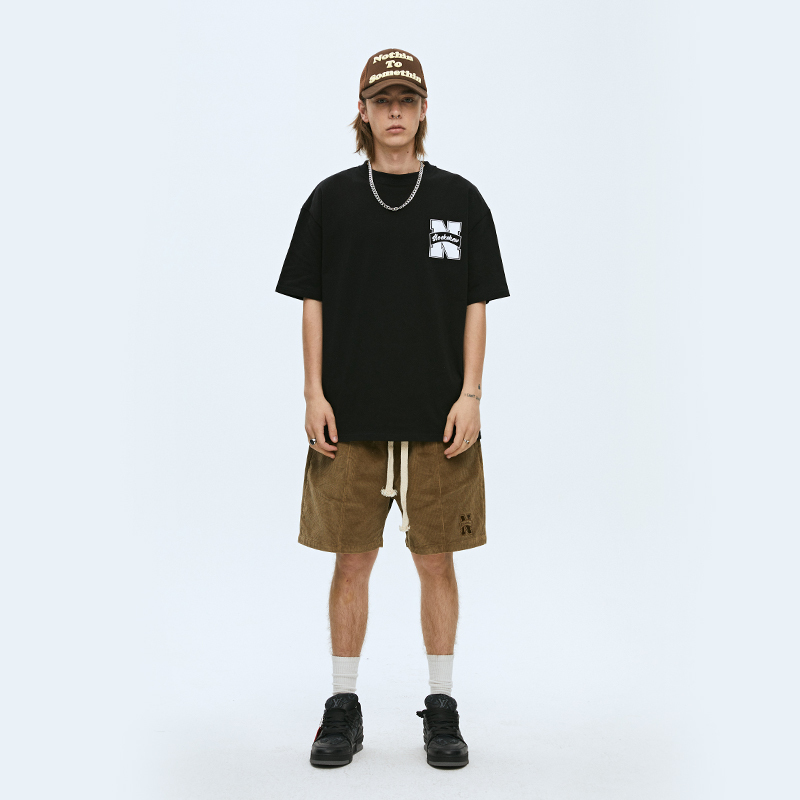 Chiggalab American Casual Youth Embroidered Hemp Rope Loose Straight Corduroy Sweatpants Five-Point Shorts Trendy Men