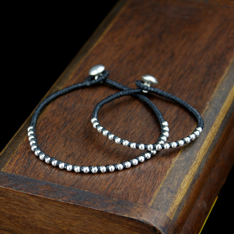 Mùa xuân và mùa hè Mới Thái Lan S925 Sterling Silver Dây đan bằng tay Kiểu vòng tay hạt đơn giản - Vòng chân lắc chân vàng PNJ