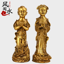 Feng Shui Pavilion bronze Buddha statue ornaments golden boy Jade female Buddha statue a pair of home furnishings