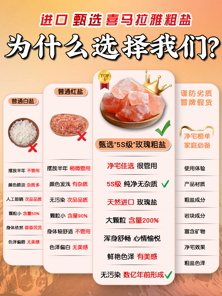 Coarse Salt for Home Purification, Large Granules, Himalayan Royal Salt Ornaments, Complete Set of Sea Salt for Moving, Housewarming, New Home, Toilet Container