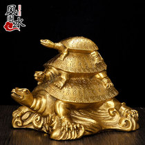 Fengshui Pavilion Copper Three Generation Tortoise Ornaments Birthday Birthday Gift Living Room Office Home Decoration
