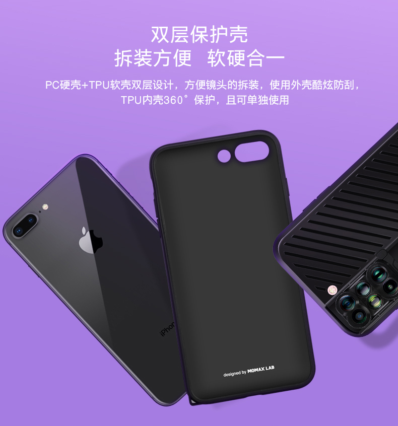 MOMAX 6-in-1 Lens Quick Switch Optical Lens Case for Apple iPhone 8 Plus/7 Plus