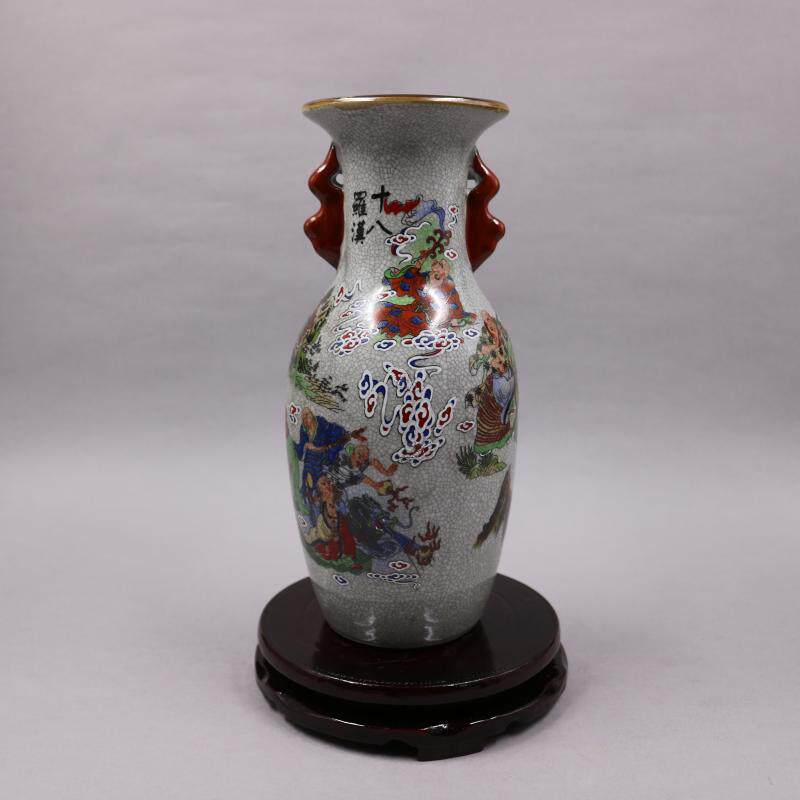 Qinggang Lohan Kai Kai crack like ear bottle home exhibition cabinet antique decoration decoration old goods collection