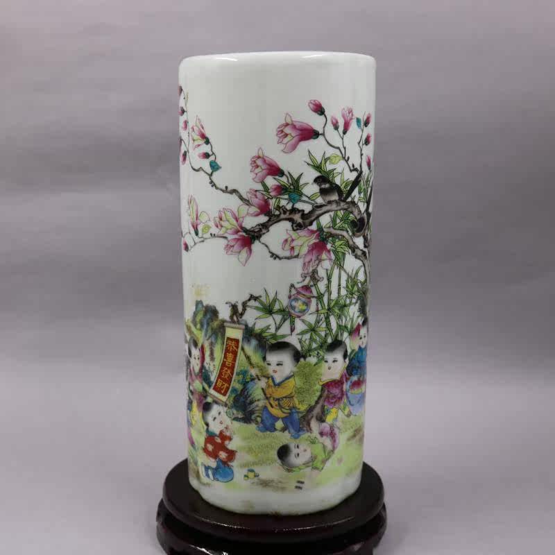 Republic of China famille rose Gong Xi fa Cai hat cylinder antique porcelain old factory vintage home decoration antique ornaments