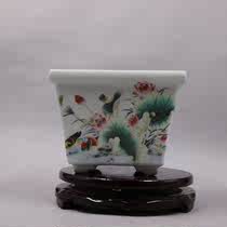 Republic of China pastel Lotus Fairy Crane map multi-meat flowerpot square pot antique antique antique antique antique porcelain old goods