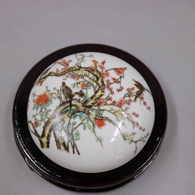 Jingdezhen antique porcelain powder colorful flower bird picture to play jade print mud box powder box old factory old goods ancient play antiques