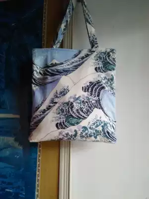 Fabric original Japanese Kanagawa surf art retro handmade female shoulder bag canvas bag eco bag
