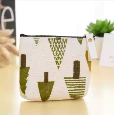 Fabric homemade creative cotton linen cute Korean zipper forest coin wallet coin bag simple fashion