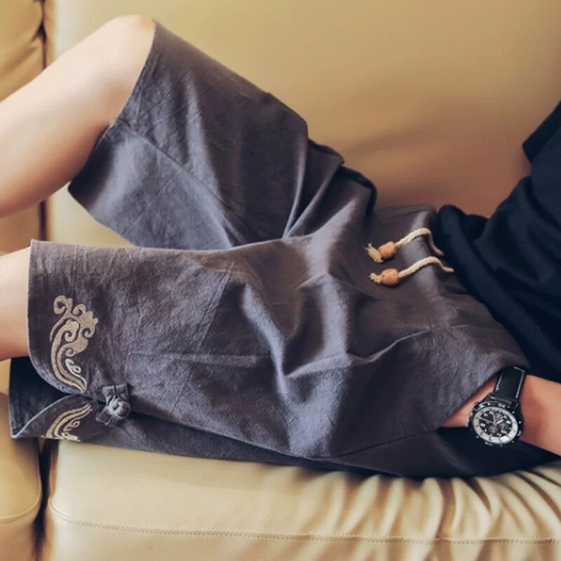 Summer Chinese style flax shorts men loose beach pants fat large size trend five-pant cotton pants