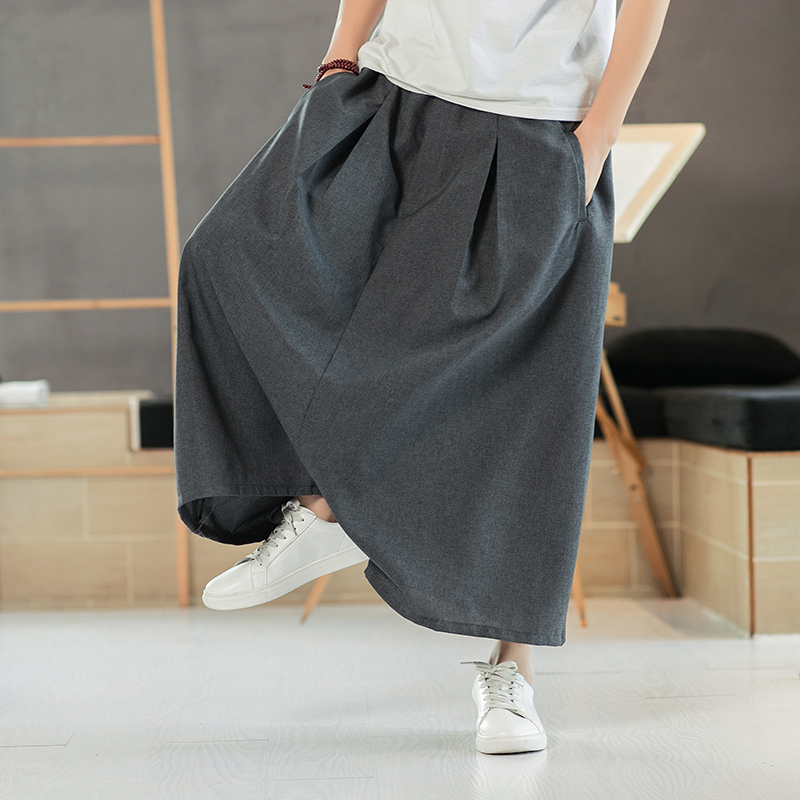 Men's wide-leg pants Nine-point Harun pants down pants large crotch culottes Men's spring and summer China's casual loose plus hypertrophy size tide