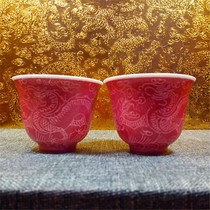 Jingdezhen Cultural Revolution Factory goods porcelain porcelain company Grease Red Handcrafted pickpocketing Longgrain Admiralty Tea Cup Pu-erh Tea Rind