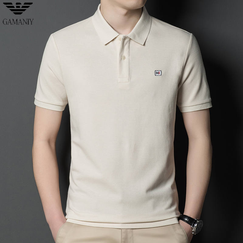 Short sleeve T-shirt male pure cotton chiamanian leisure with collar bottom pure color silk light cotton cool high end POLO shirt t