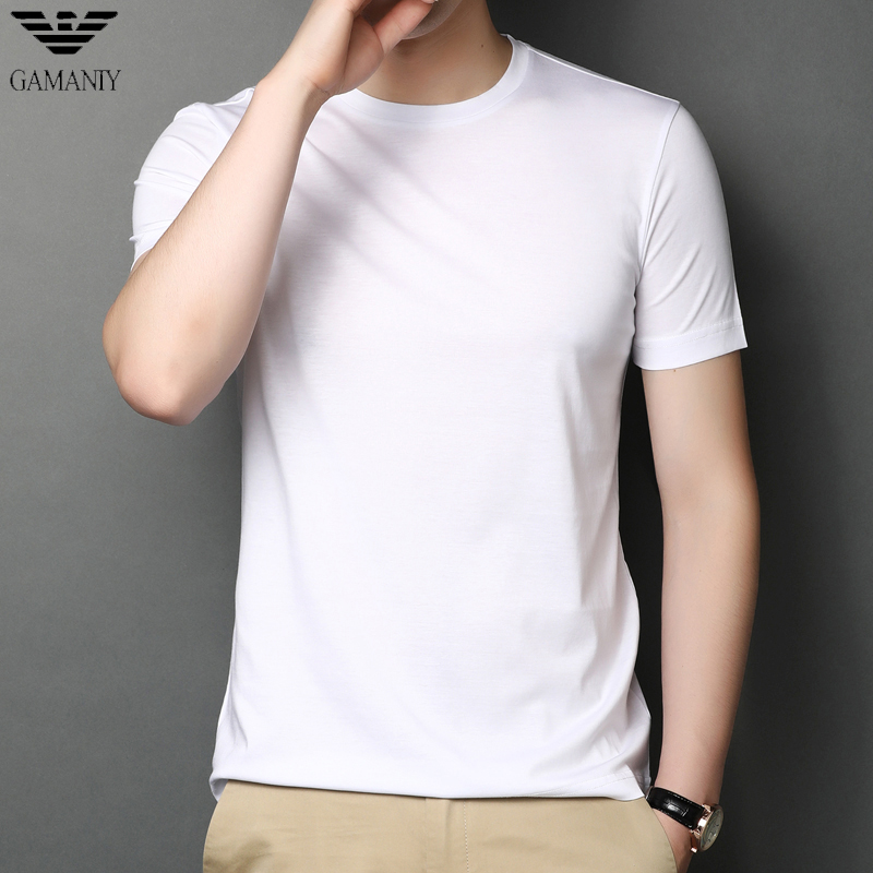Summer Chiamaniya Men's Short Sleeves T-shirt Pure Color Ice Silk Light Cotton Round Collar High-end Casual Men's Half Sleeve Tide T-Taobao