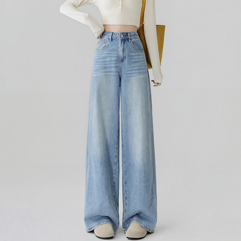 High-Waisted Loose Straight-Leg Jeans for Women, 2026 Spring New Style, Light Blue, High-End Wide-Leg Pants