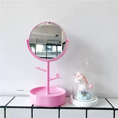 ins Korean style Japanese girl heart pink jewelry box HD double-sided cosmetic mirror bedroom bedroom desktop mirror