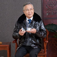Áo khoác da cho cha mùa thu da trung niên da nam phù hợp với lông một nam cộng với nhung dày áo dạ nam