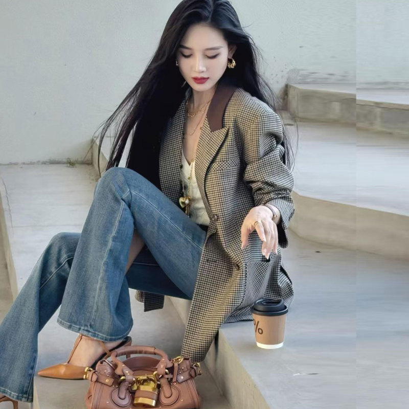 Green Plaid Blazer for Women 2026 Autumn and Winter New High-Quality British Style Casual Workwear Suit Jacket