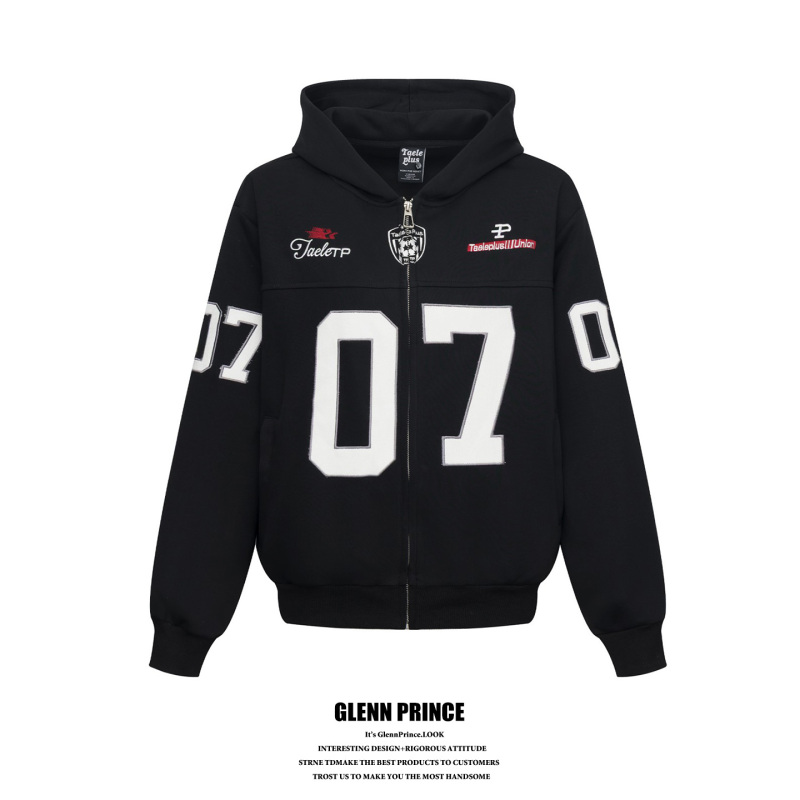 Gpstudio American Street Style Digital Patchwork Embroidered Hooded Cardigan Sweatshirt Men's Short Sports Rugby Jacket