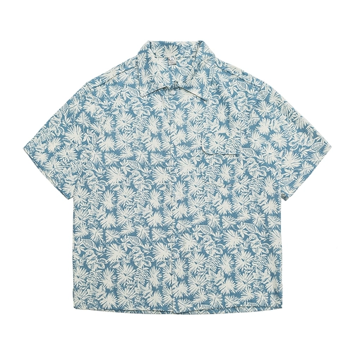 Японская пляжная рубашка для отдыха, цветочный принт, из хлопка и льна