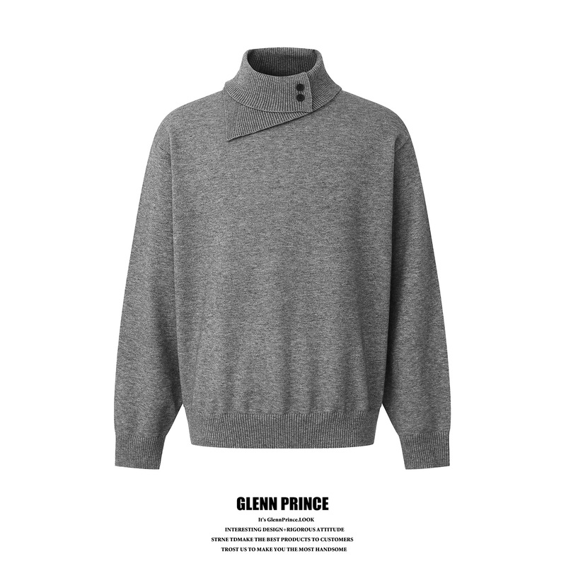 Gpstudio Old Money Style Irregular Double-Layered Collar Wool Knit Sweater for Men, Layered with a Lazy and High-End Feel Gpstudio Old Money Style Irregular Double-Layered Collar Wool Knit Sweater for Men, Layered with a Lazy and High-End Feel