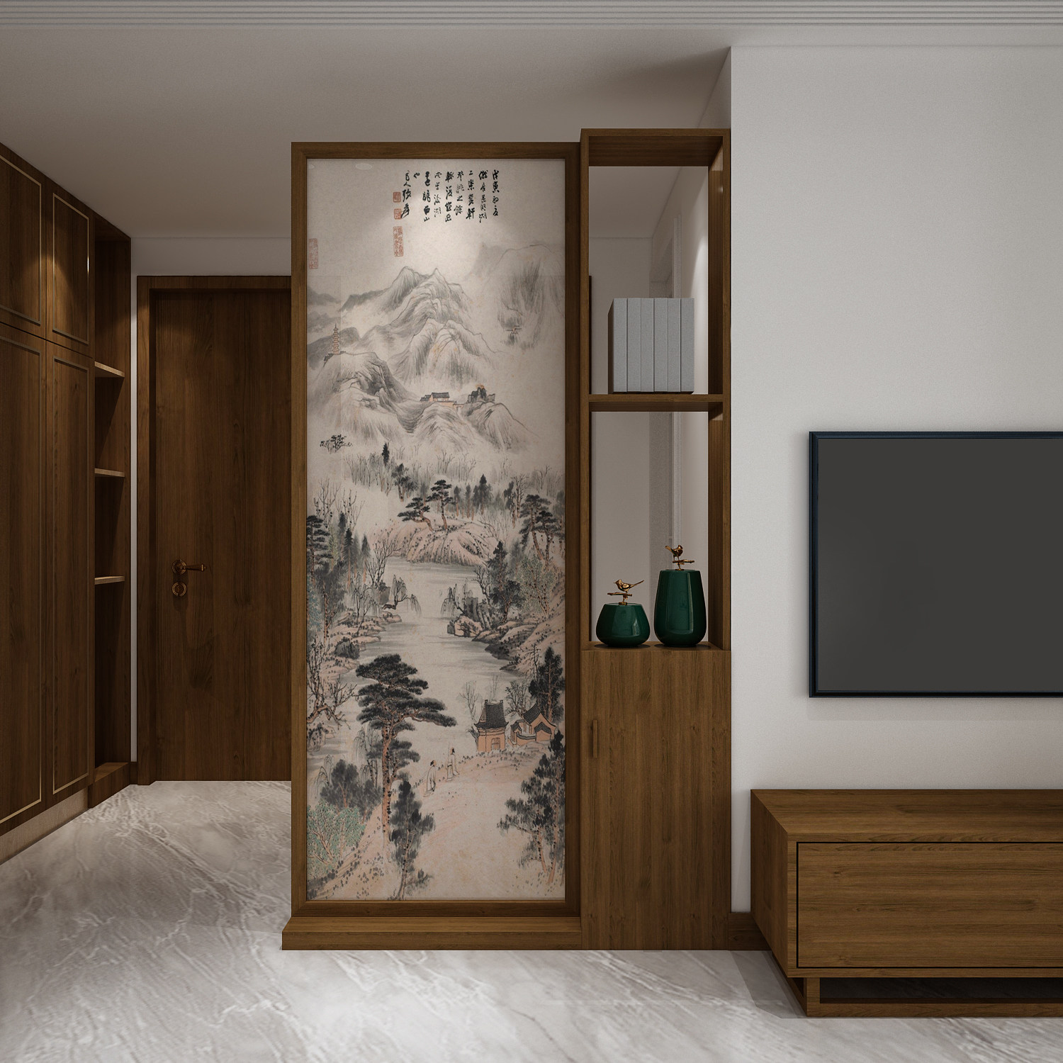 New Chinese Screen Partition Living Room Bedroom Shelter Modern Minimalist Tea Room Office Creative Decoration Solid Wood Seat Screen