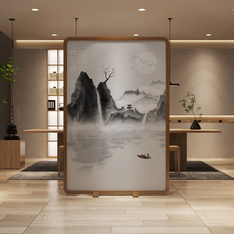 Modern Chinese-style screen partition Living room shielded mobile minimalist bedroom tea room office Xuanguan decoration solid wood seat screen
