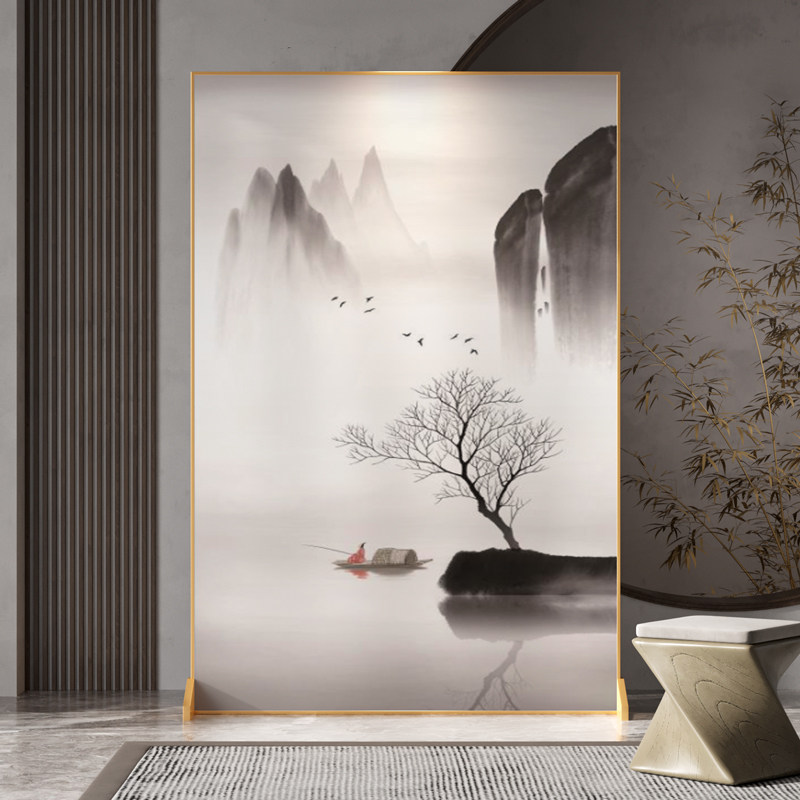 New Chinese Modern Light Extravagant Screen Partition Living Room Metal Hotel Bedroom Xuanguan Office Shielded Zen landscape
