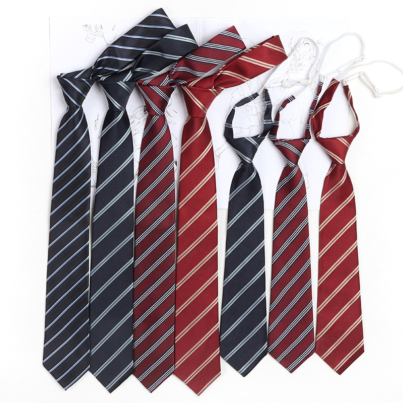 Red Striped Lazy Tie, No Need to Tie, Brown Coffee Color, Japanese Jk School Style Tie, Women's School Tie, Blue Hand-Tied Tie