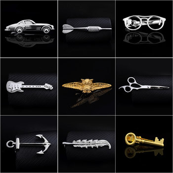 Fashionable and Unique Gold and Silver Men's Business Tie Clip, Formal Groom Wedding Tie Clip Gift Box Set, Trendy