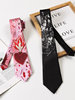 Yohji Yamamoto Japanese Style Floral and Bone Print Tie, Unisex, Japanese Dark Style, Pink Flame Heart