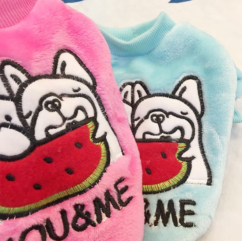Luật chiến đấu Keji fat dog trang phục dễ thương in dưa hấu thú cưng quần áo chó mùa xuân và mùa hè thoáng khí cổ áo sơ mi Pháp quần áo - Quần áo & phụ kiện thú cưng nón cho mèo
