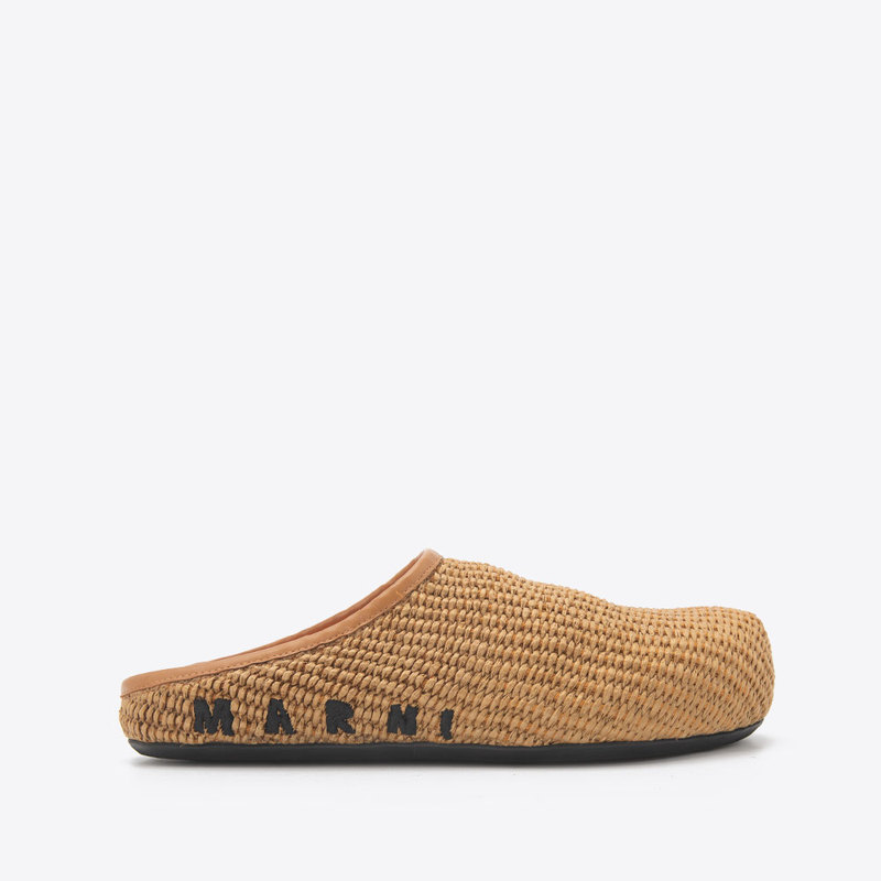 In Stock Marni Spring/Summer New Product Logo Embroidered Woven Women's Casual Slippers Sandals Closed-Toe Slippers