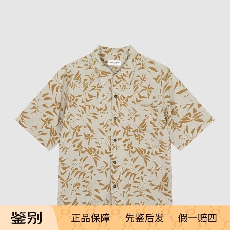 In Stock Saint Laurent Saint Laurent Slp New Product Lapel Single-Breasted Floral Men's Short-Sleeved Shirt