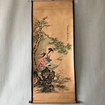 Antique making old ink calligraphy painting ancient painting scroll country painting has been installed in the middle of a framed calligraphy and painting of two womens drawings