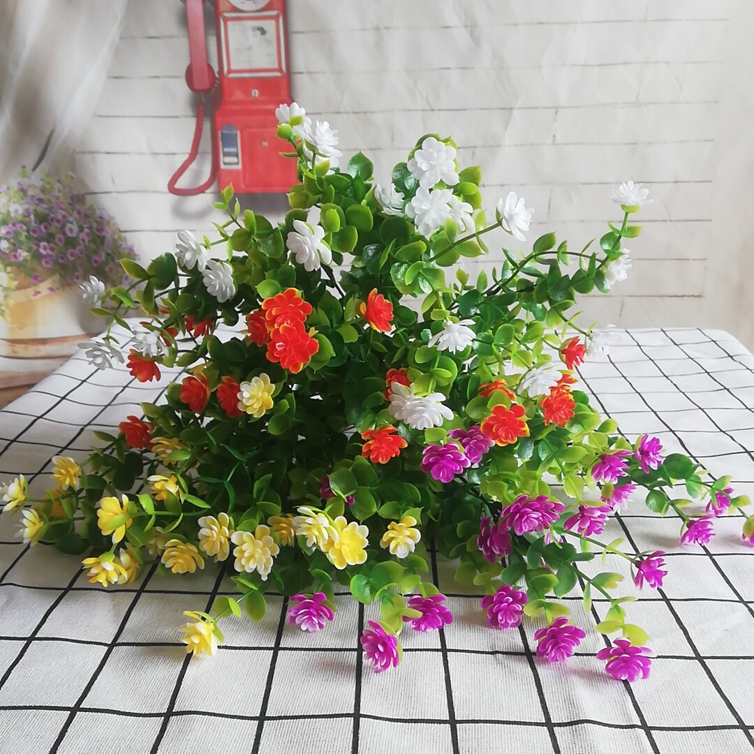 Set plastic flower artificial flower fake flower rattan vase straw vase living room decoration home furnishings small chrysanthemum