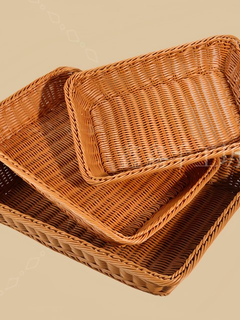 Plastic woven storage basket Hand-woven bread basket Supermarket fruit sandwich Dried fruit plate Plastic display fruit pot