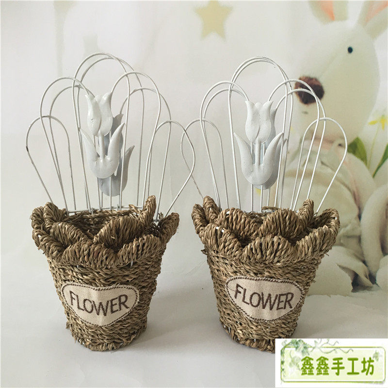 Straw woven flower basket Dried flower basket Rattan woven flower basket Vintage handicrafts